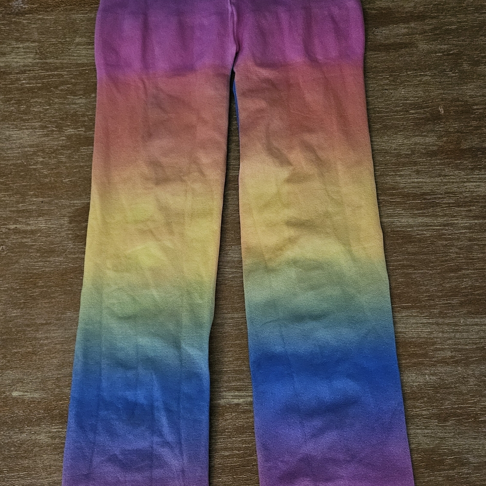 NWOT Rainbow Tie-Dye Cutout Leggings Womens Rainbow Tights Footless Tights - Picture 3 of 6